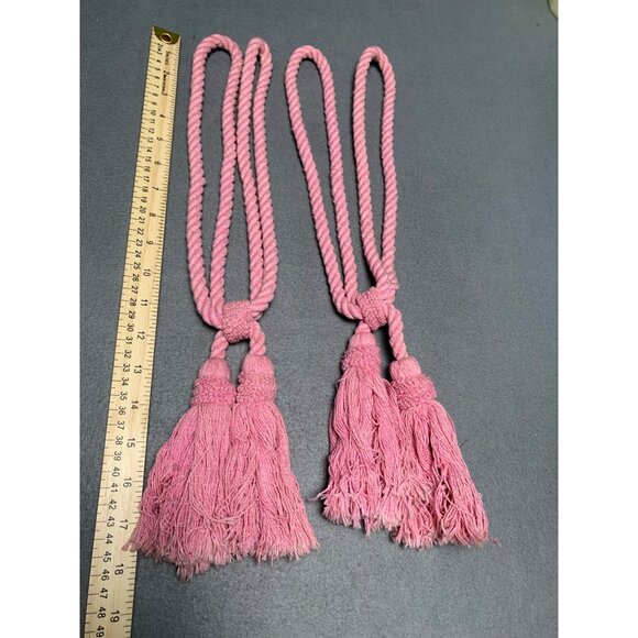 Pair Of Pink Twisted Rope Curtain Tiebacks with Tassels 18" Long Set of 2 - Picture 4 of 12